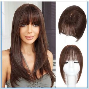 Matriarchs Hair Toppers,Real Human Hair,12”Wispy ClipBangs,360°3D,Chestnut Brown